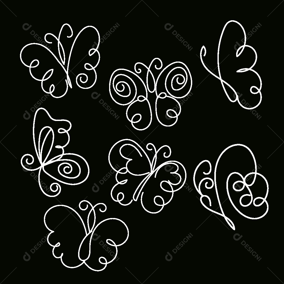 Desenhos de Borboletas Feito a Mão Vetor EPS