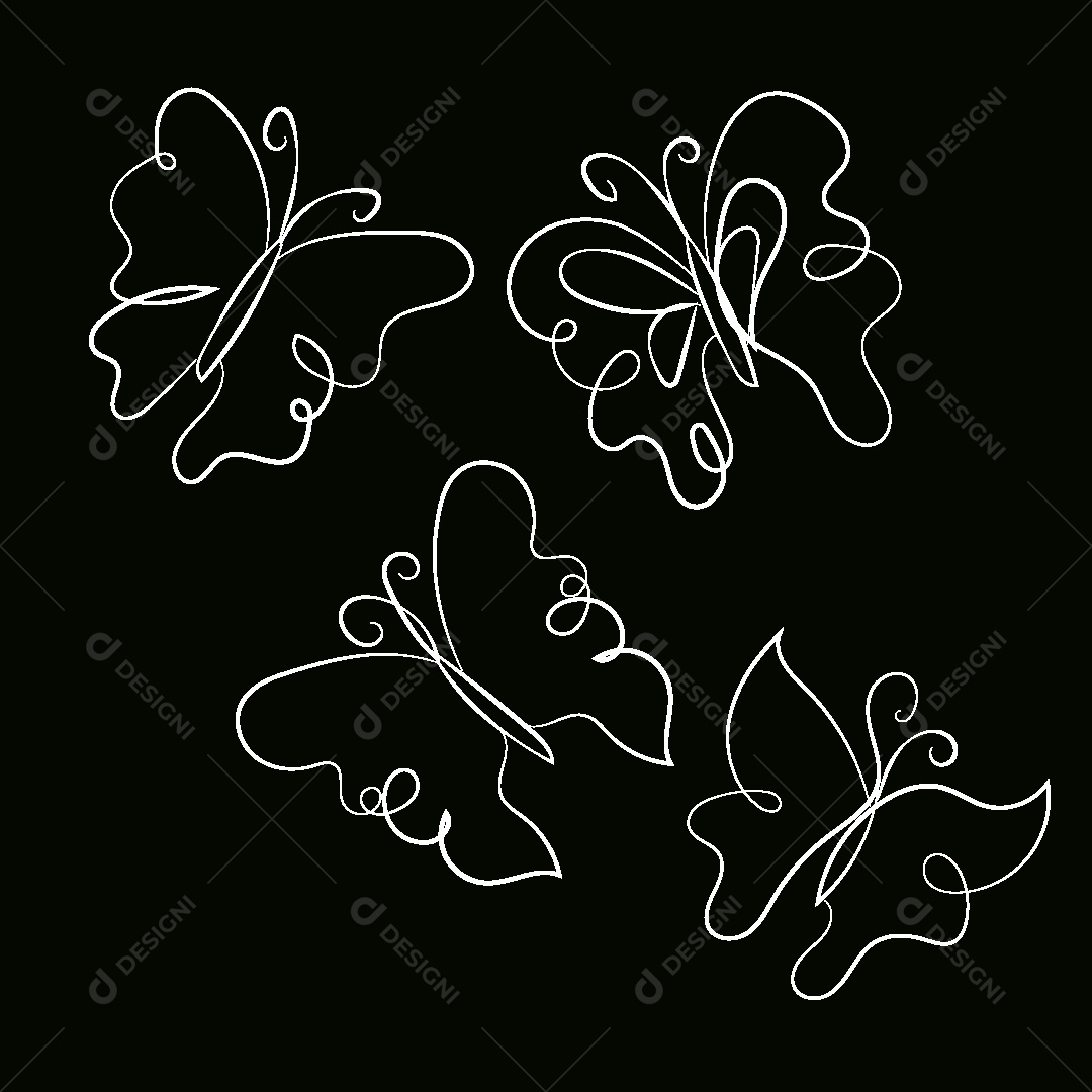 Desenhos de Borboletas Feito a Mão Vetor EPS