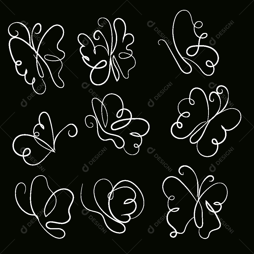 Desenhos de Borboletas Feito a Mão Vetor EPS