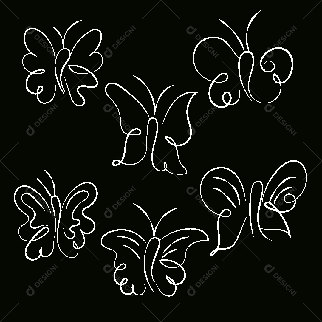Desenhos de Borboletas Feito a Mão Vetor EPS