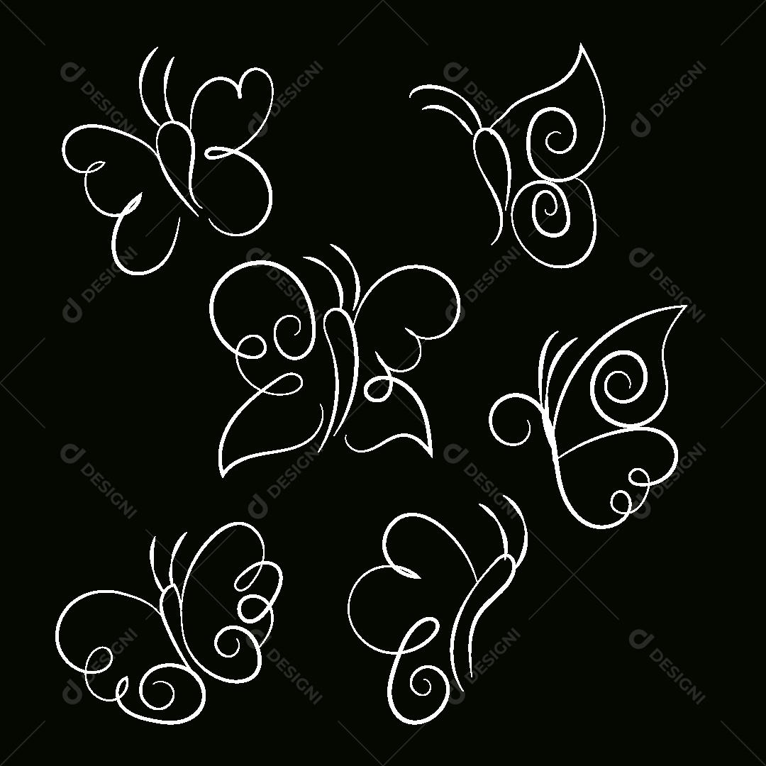 Desenhos de Borboletas Feito a Mão Vetor EPS