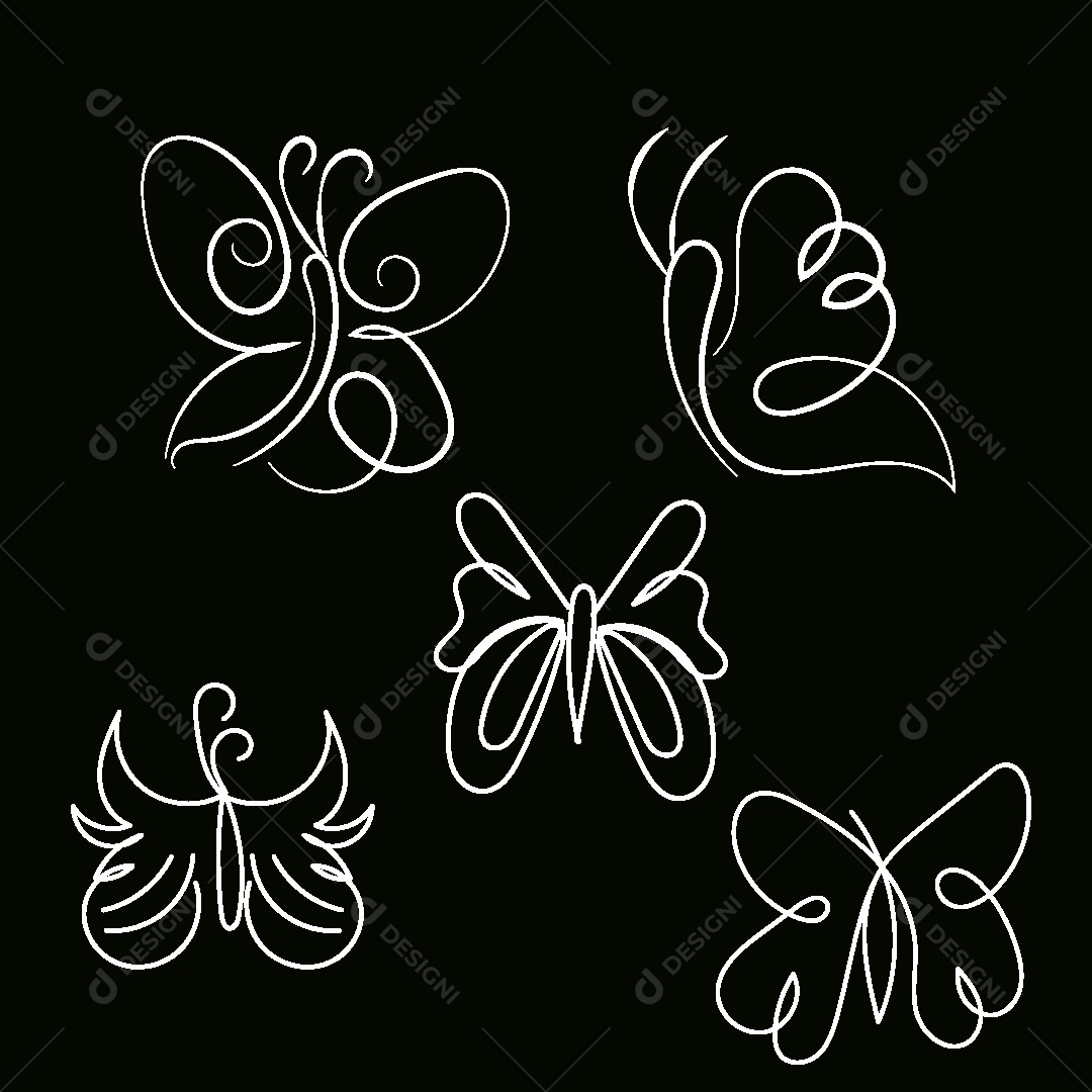 Desenhos de Borboletas Feito a Mão Vetor EPS