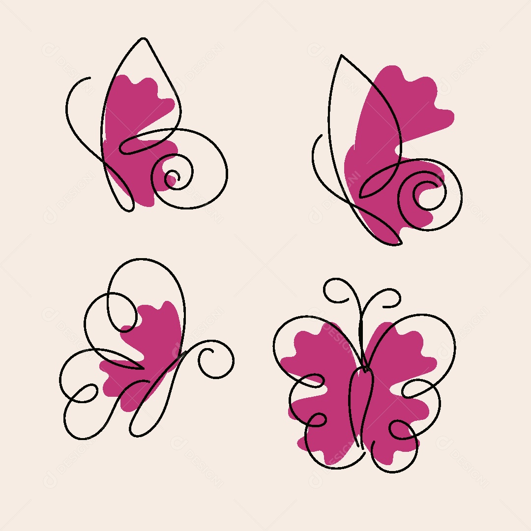 Desenhos de Borboletas Feito a Mão Vetor EPS