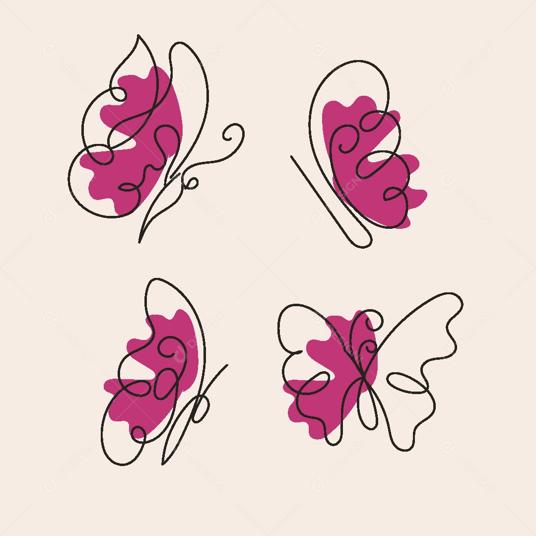 Desenhos de Borboletas Feito a Mão Vetor EPS