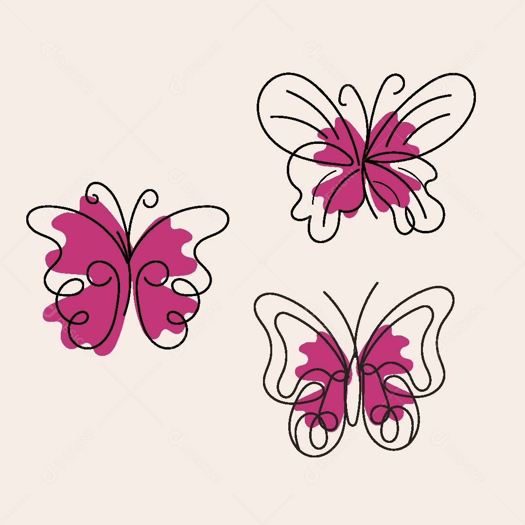 Desenhos de Borboletas Feito a Mão Vetor EPS