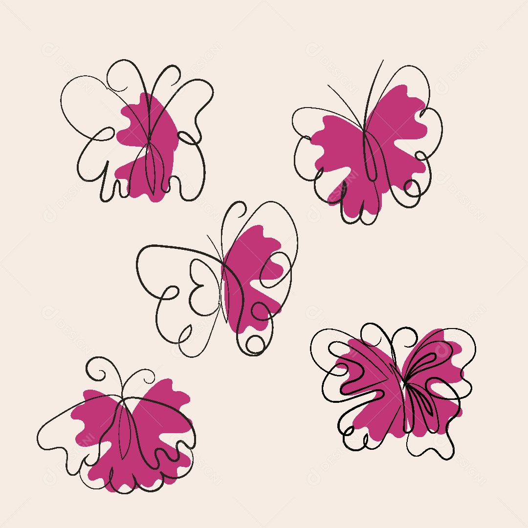 Desenhos de Borboletas Feito a Mão Vetor EPS