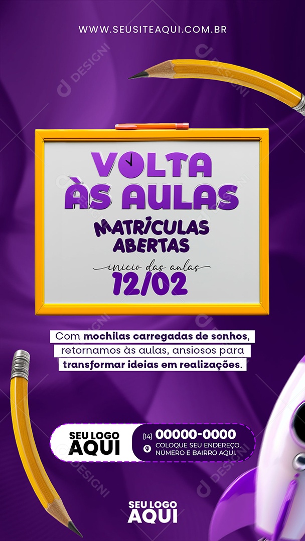 Story Volta às Aulas Retornamos Ansiosos para Transformar Ideias em Realizações Social Media PSD Editável