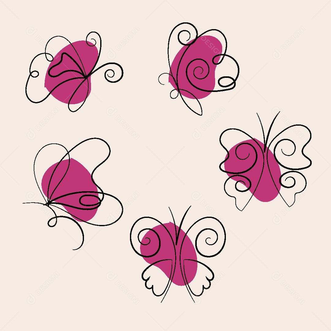 Desenhos de Borboletas Feito a Mão Vetor EPS