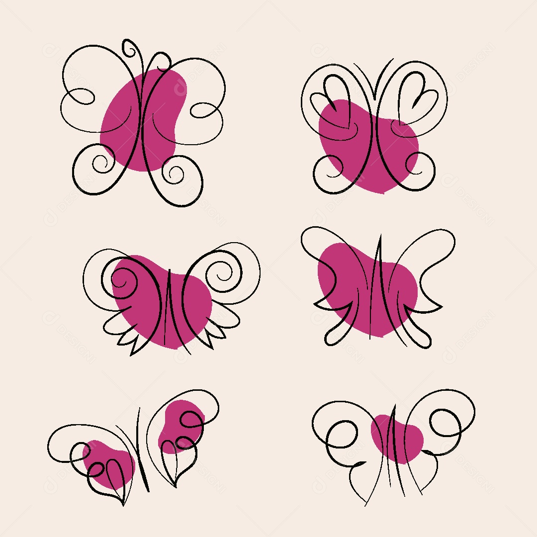 Desenhos de Borboletas Feito a Mão Vetor EPS