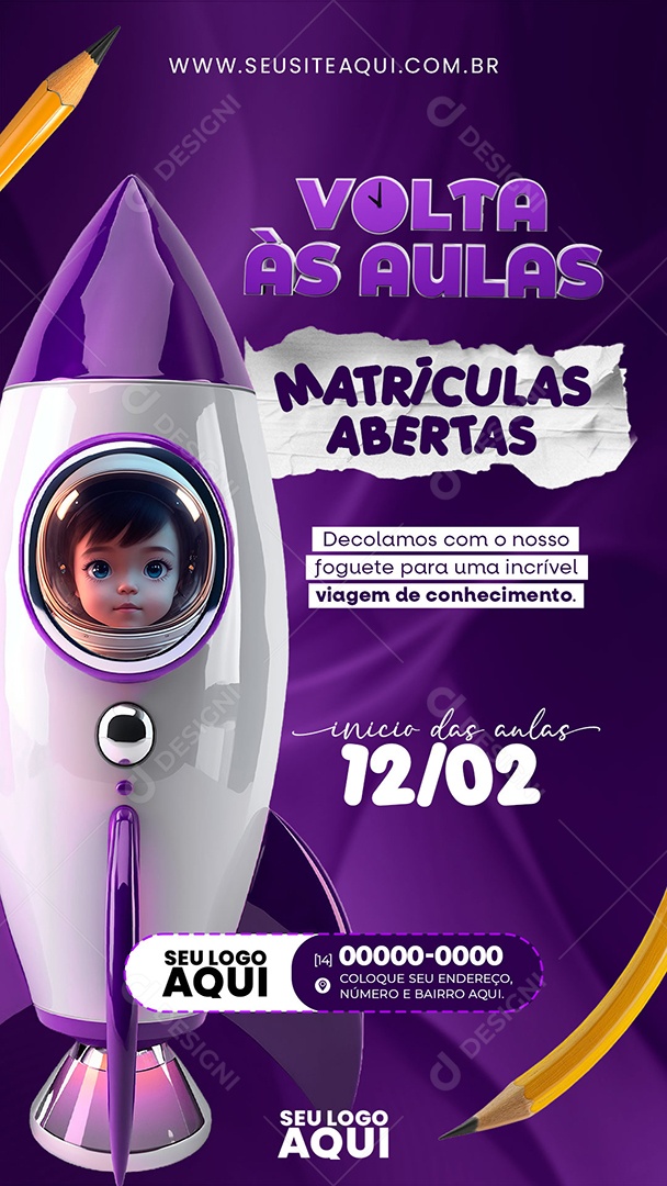 Story Volta às Aulas Decolamos com o nosso Foguete para uma Incrível Viagem Social Media PSD Editável