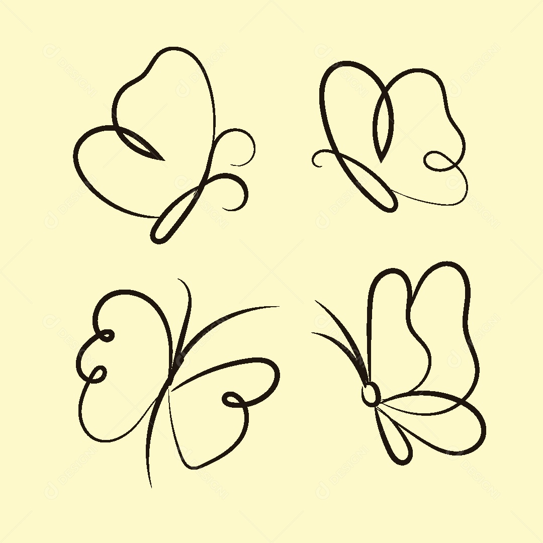 Desenhos de Borboletas Feito a Mão Vetor EPS