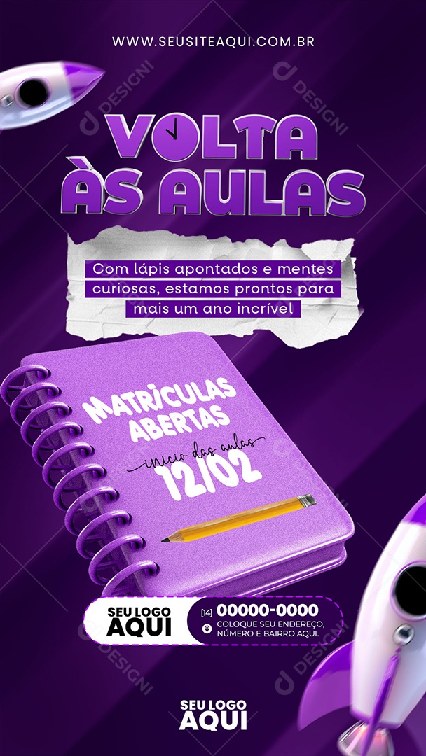 Story Volta às Aulas com Lápis Apontados e Mentes Curiosas Estamos Prontos Social Media PSD Editável