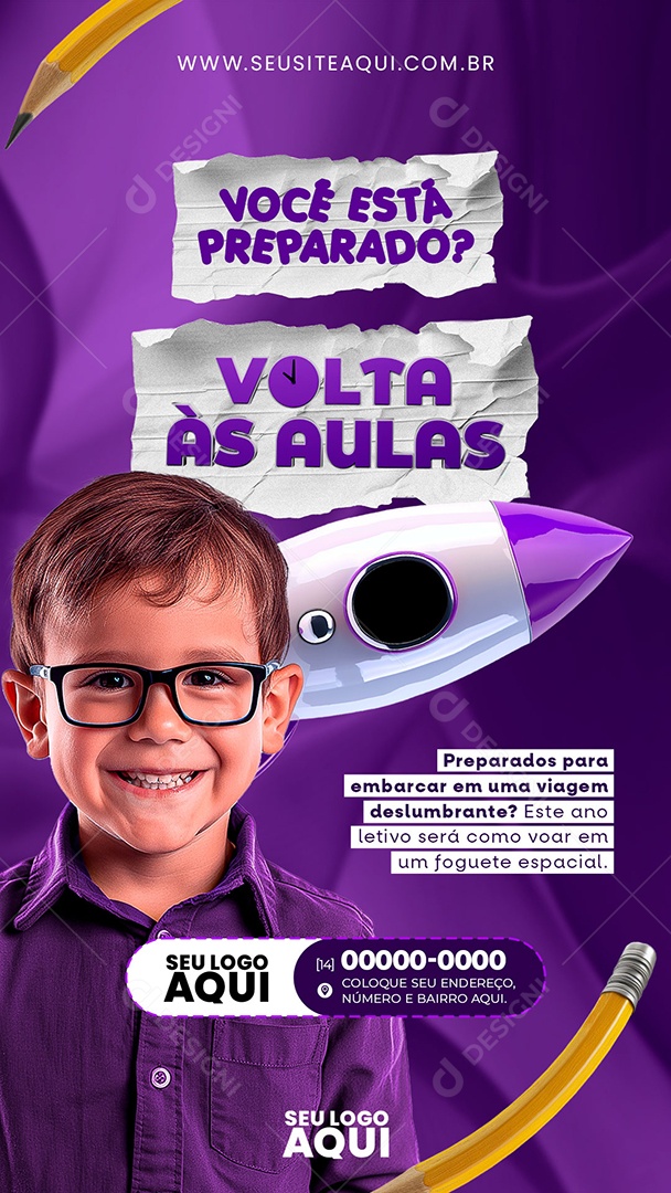 Story Volta às Aulas Este Ano Letivo será como Voar em um Foquete Especial Social Media PSD Editável