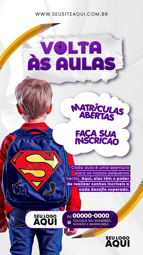 Story Volta às Aulas Matrículas Abertas Faça sua Inscrição pelo Site Social Media PSD Editável