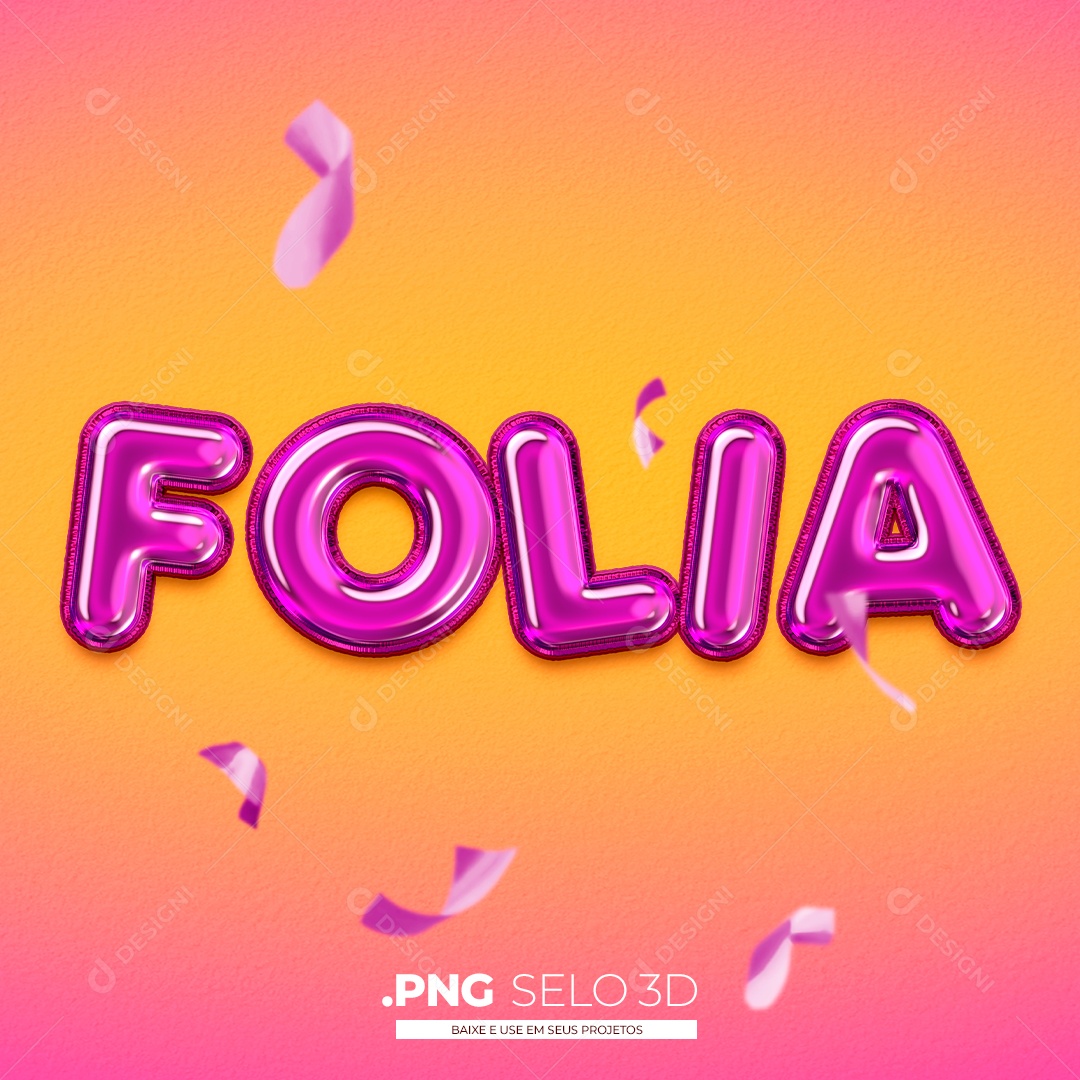 Texto 3D Folia PNG Transparente