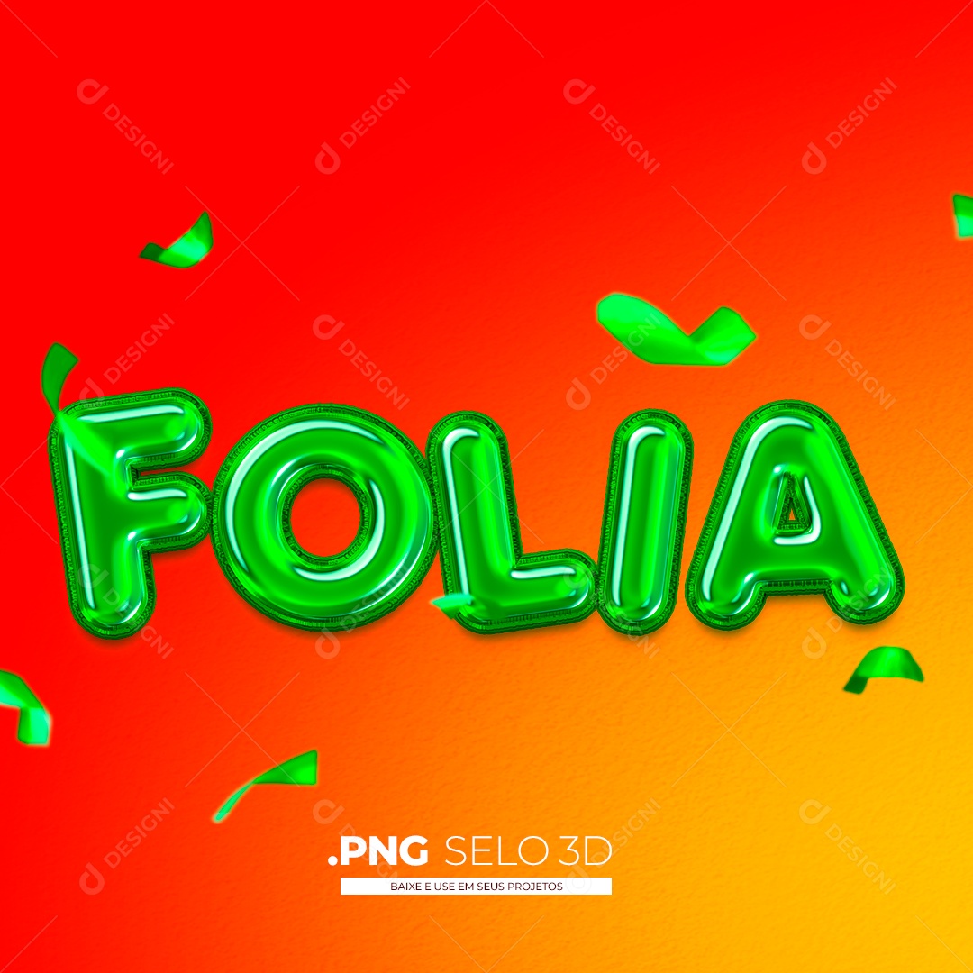 Texto 3D Folia Verde PNG Transparente