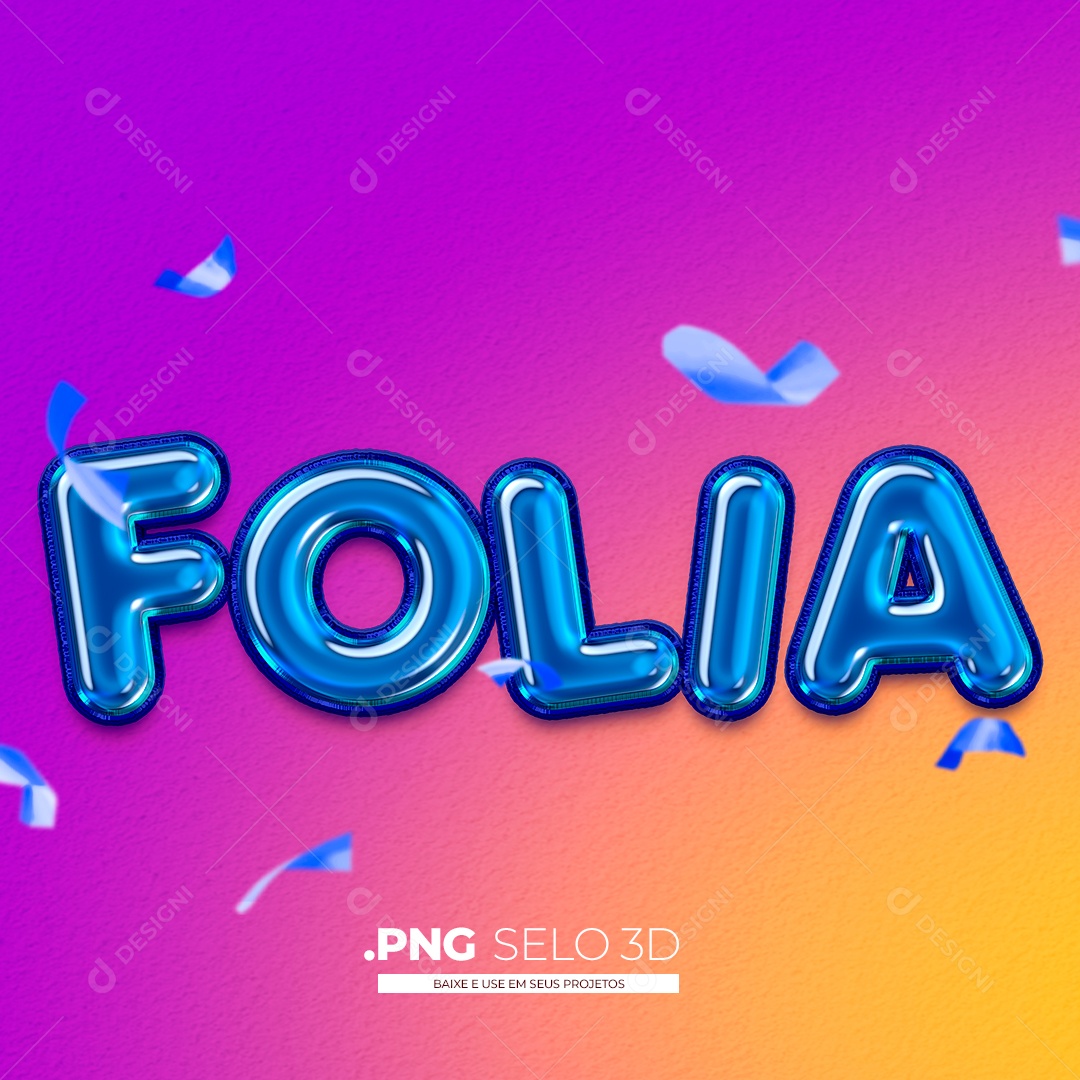 Texto 3D Folia Azul PNG Transparente
