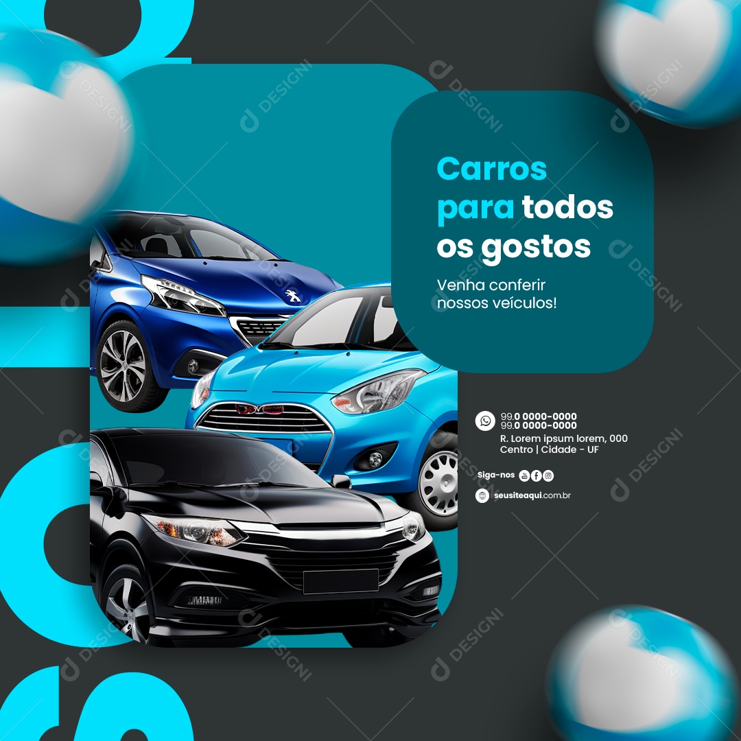Agencia de Veículos Concessionária Carros para todos os gostos Social Media PSD Editável