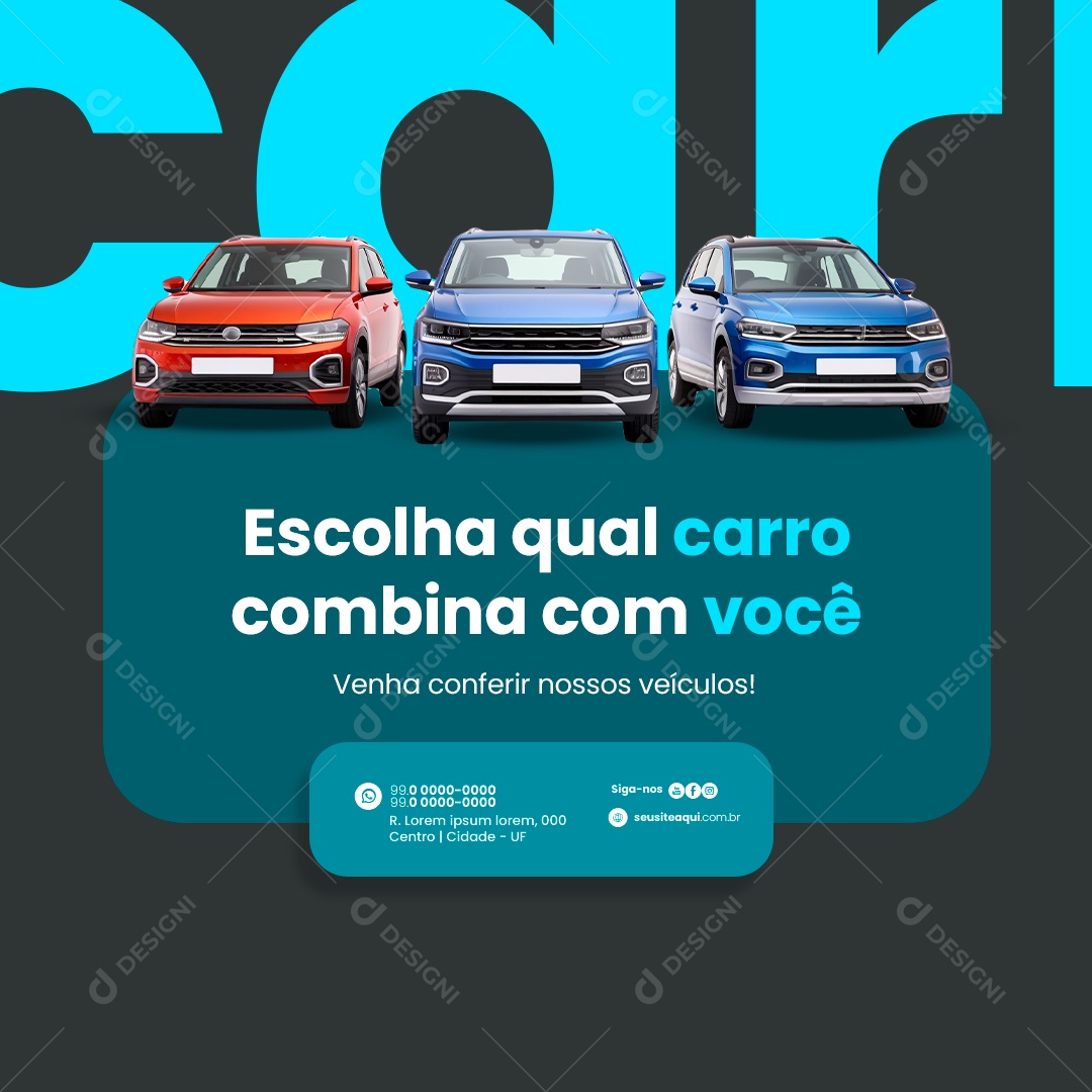 Agencia de Veículos Concessionária Escolha qual carro combina com você Social Media PSD Editável
