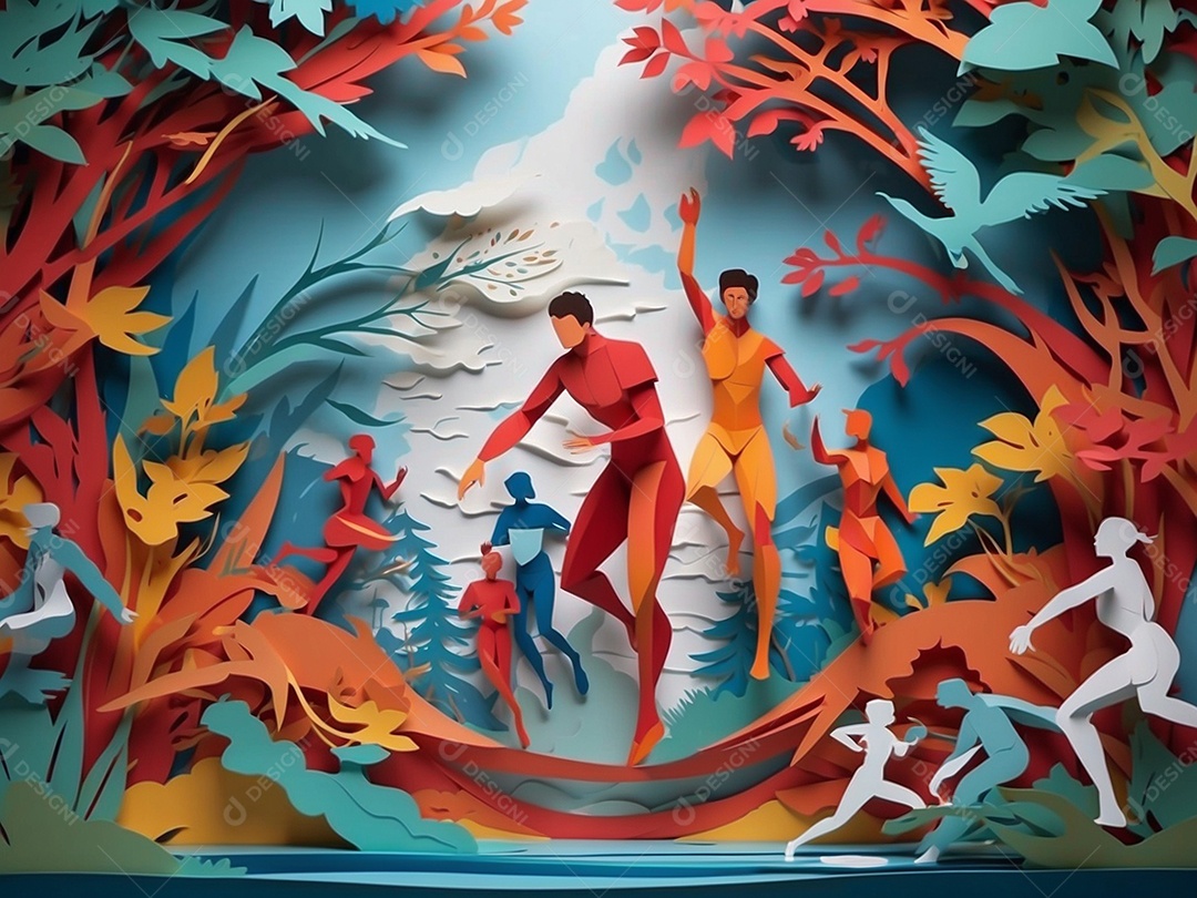 Olimpíadas uma arte recortada em papel com os recordes dos jogos olímpicos ganha vida mostrando o espírito determinado de um esportista IA generativa