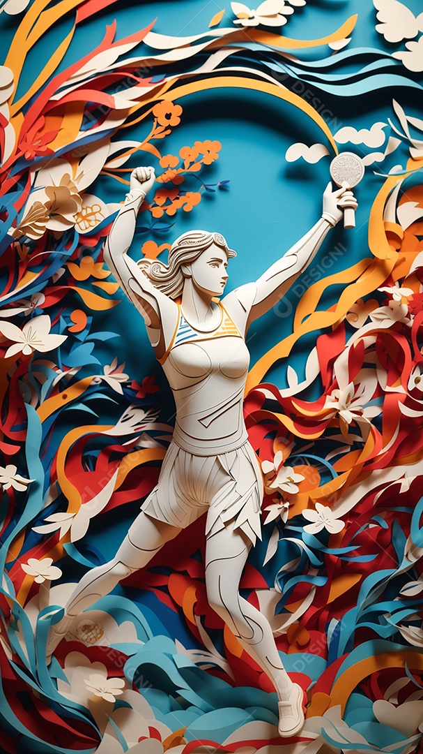 Olimpíadas uma arte recortada em papel com os recordes dos jogos olímpicos ganha vida mostrando o espírito determinado de um esportista IA generativa