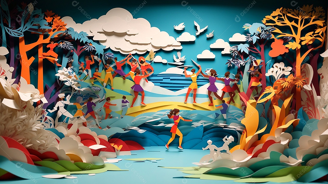 Olimpíadas uma arte recortada em papel com os recordes dos jogos olímpicos ganha vida mostrando o espírito determinado de um esportista IA generativa