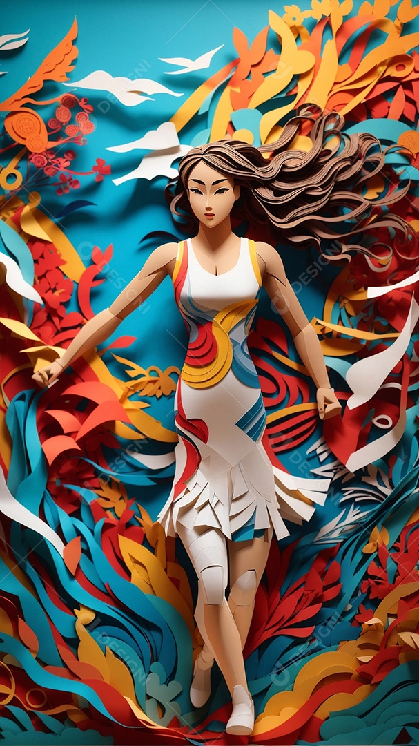 Olimpíadas uma arte recortada em papel com os recordes dos jogos olímpicos ganha vida mostrando o espírito determinado de um esportista IA generativa