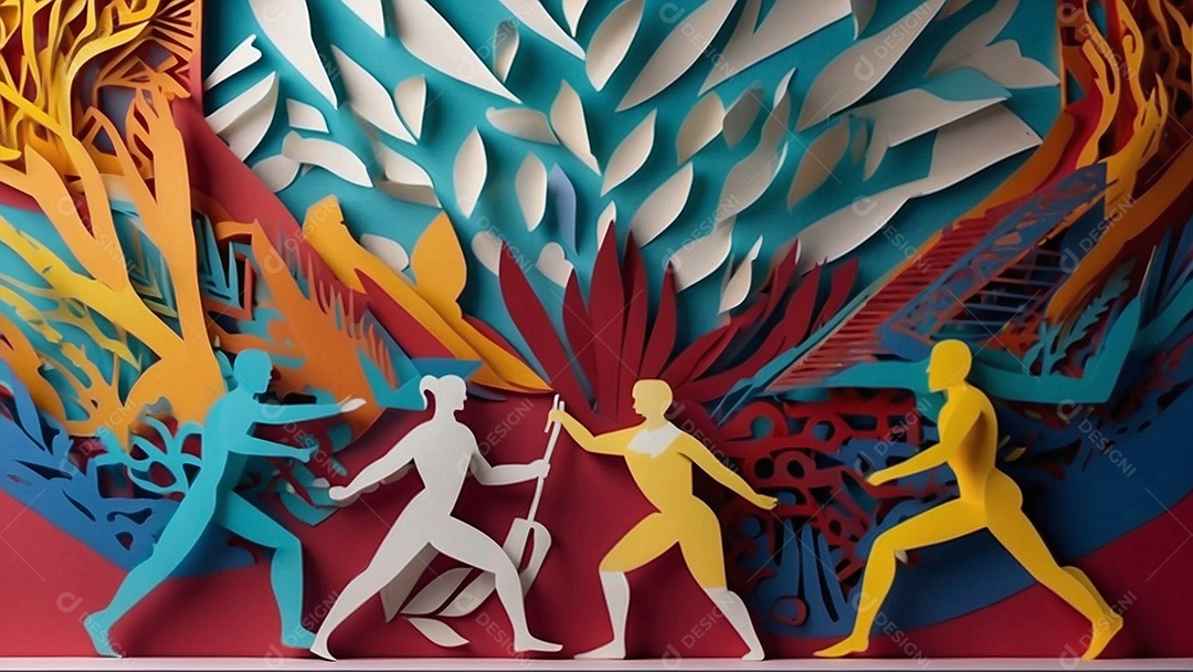 Olimpíadas uma arte recortada em papel com os recordes dos jogos olímpicos ganha vida mostrando o espírito determinado de um esportista IA generativa