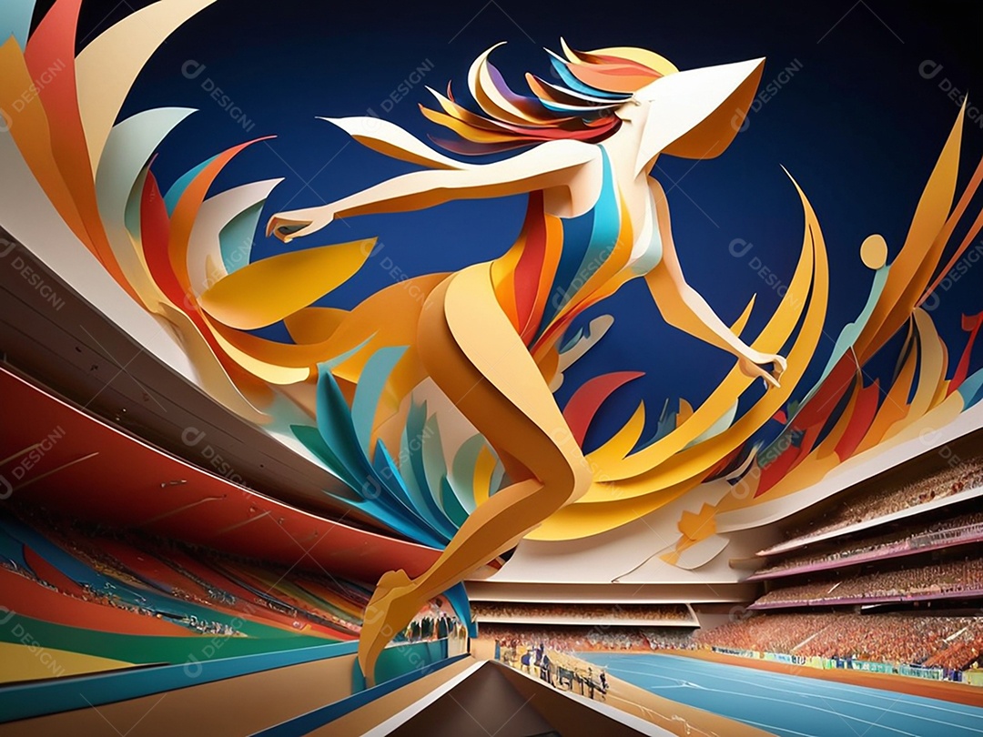 Olimpíadas uma arte recortada em papel com os recordes dos jogos olímpicos ganha vida mostrando o espírito determinado de um esportista IA generativa