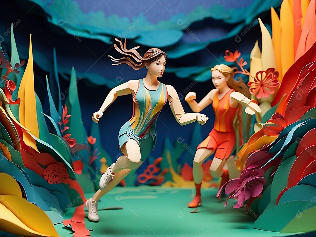 Olimpíadas uma arte recortada em papel com os recordes dos jogos olímpicos ganha vida mostrando o espírito determinado de um esportista IA generativa