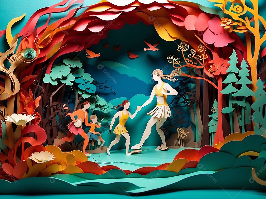 Olimpíadas uma arte recortada em papel com os recordes dos jogos olímpicos ganha vida mostrando o espírito determinado de um esportista IA generativa