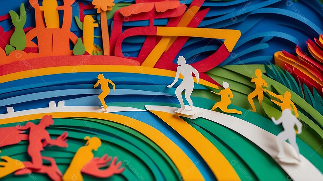 Olimpíadas uma arte recortada em papel com os recordes dos jogos olímpicos ganha vida mostrando o espírito determinado de um esportista IA generativa