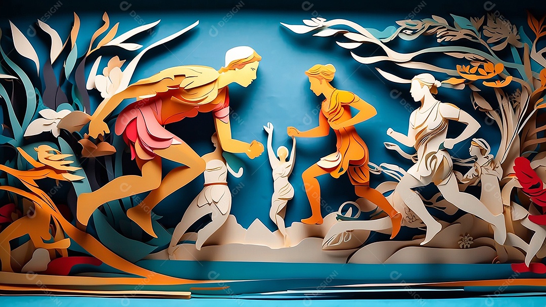 Olimpíadas uma arte recortada em papel com os recordes dos jogos olímpicos ganha vida mostrando o espírito determinado de um esportista IA generativa