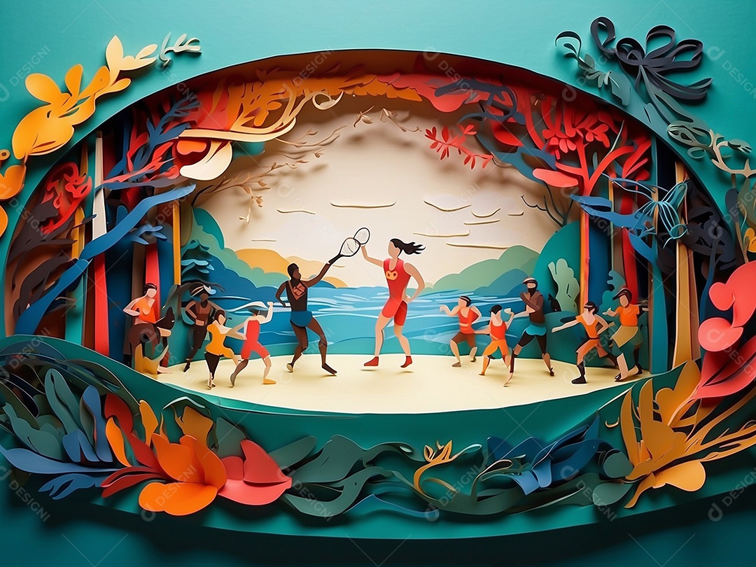 Olimpíadas uma arte recortada em papel com os recordes dos jogos olímpicos ganha vida mostrando o espírito determinado de um esportista IA generativa