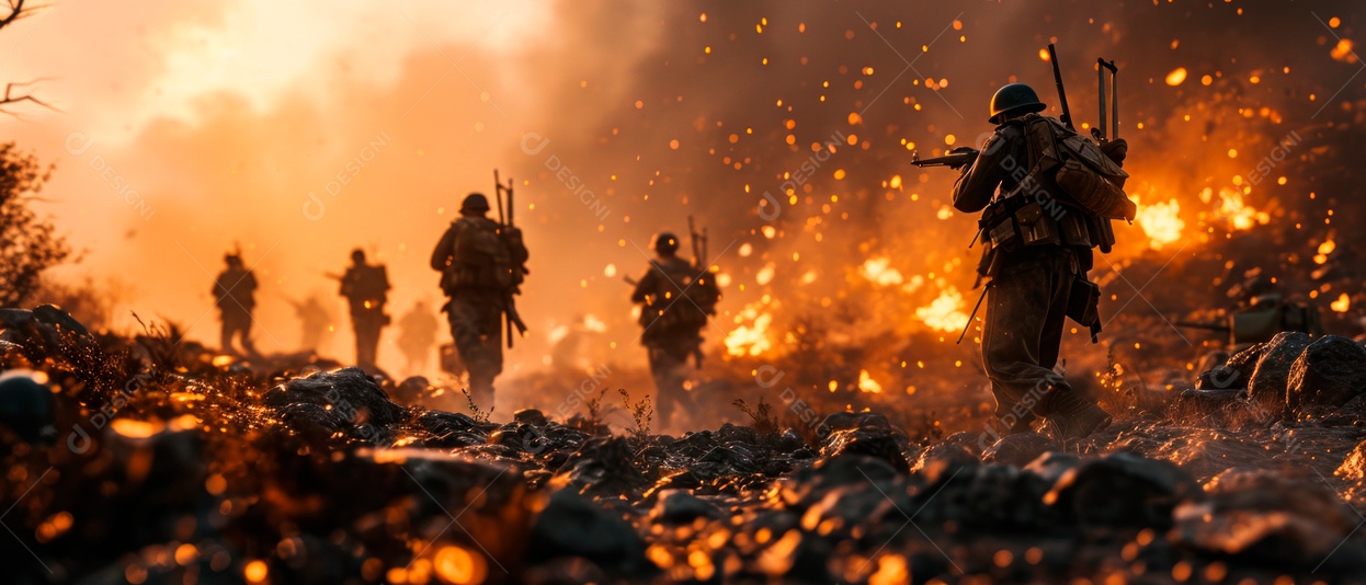 Os soldados estão travando uma guerra. IA generativa.