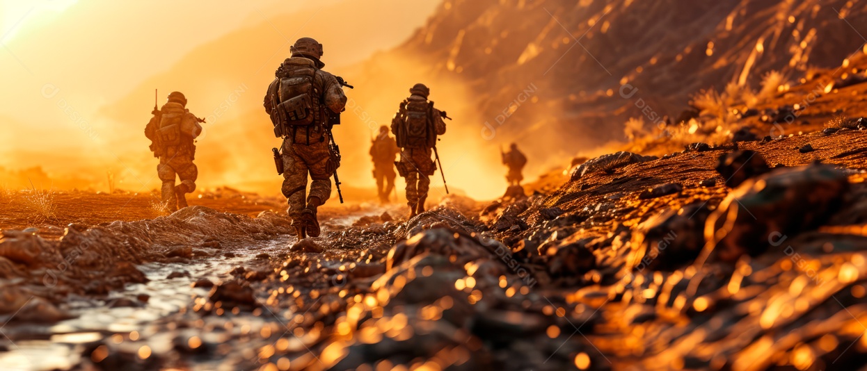 Os soldados estão travando uma guerra. IA generativa.