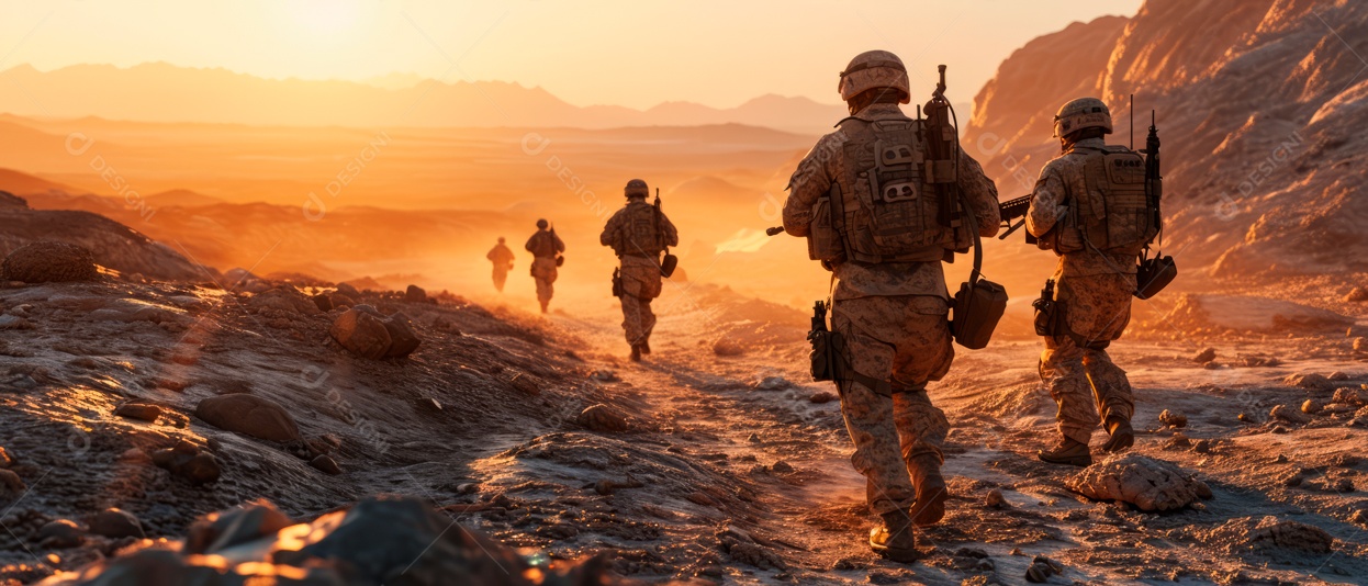 Os soldados estão travando uma guerra. IA generativa.