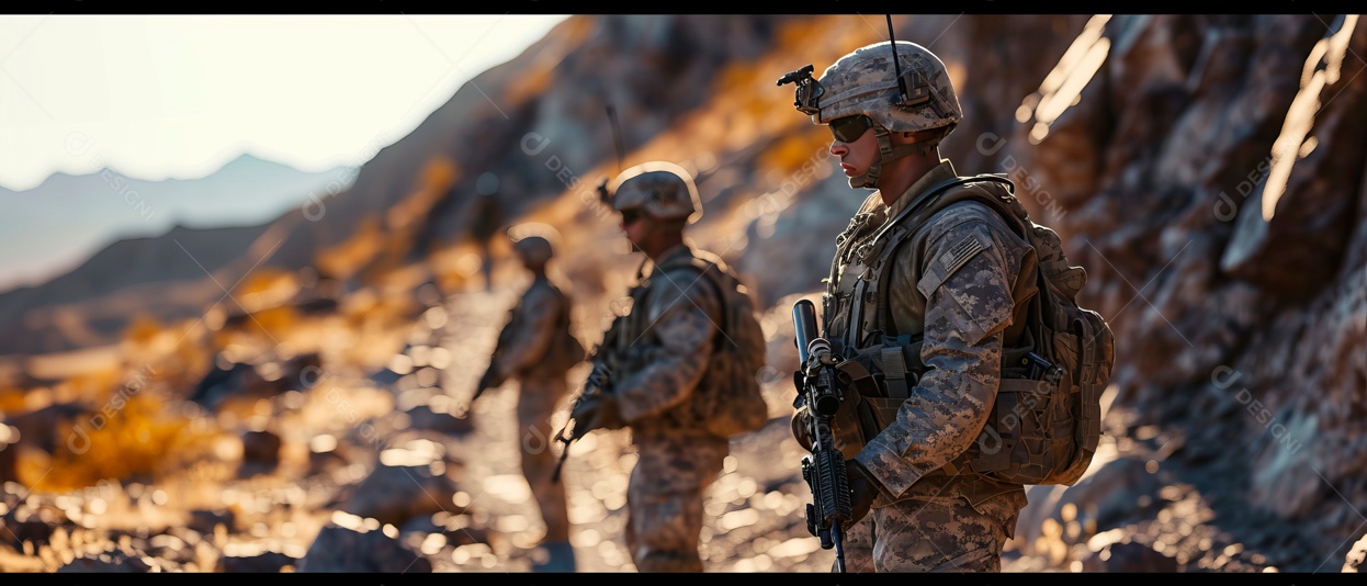 Os soldados estão travando uma guerra. IA generativa.