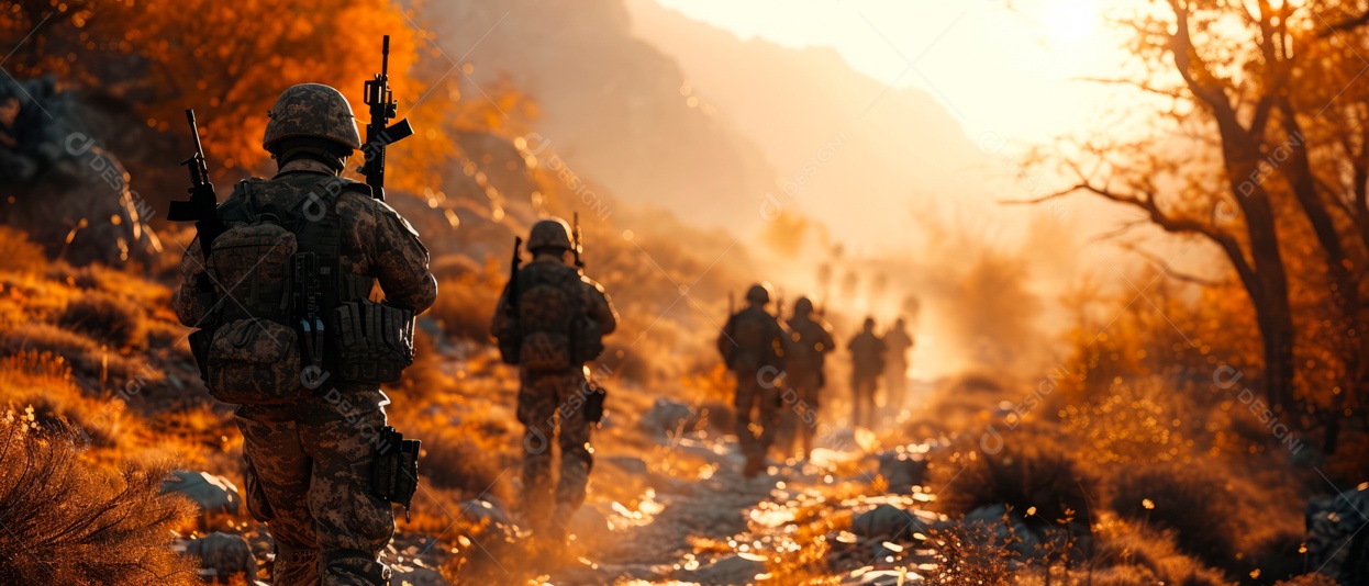 Os soldados estão travando uma guerra. IA generativa.