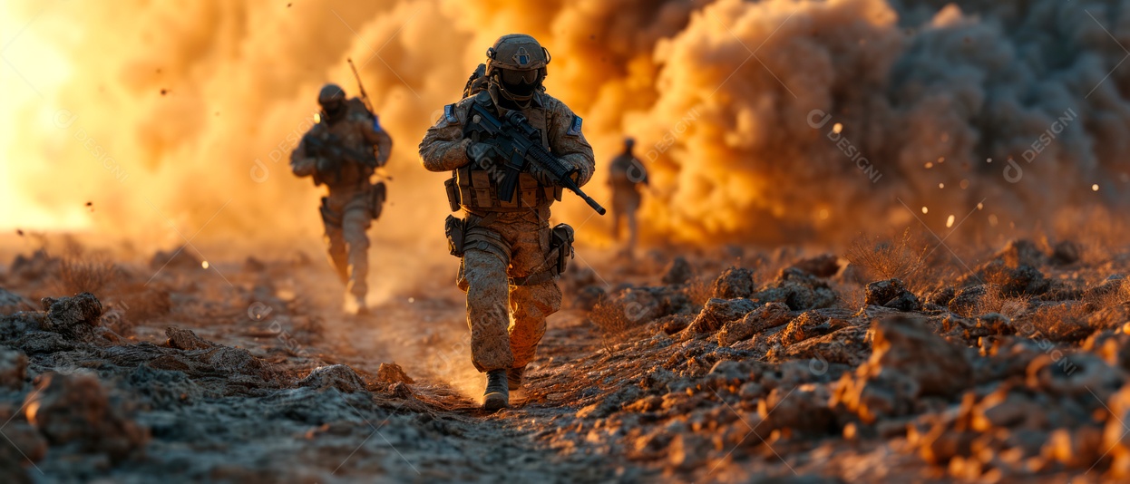 Os soldados estão travando uma guerra. IA generativa.