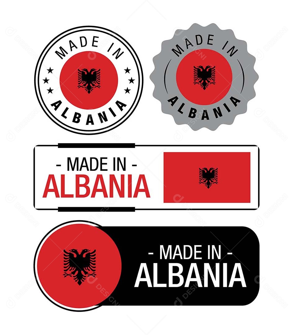 Etiquetas Made in Albânia Ilustração Vetor EPS