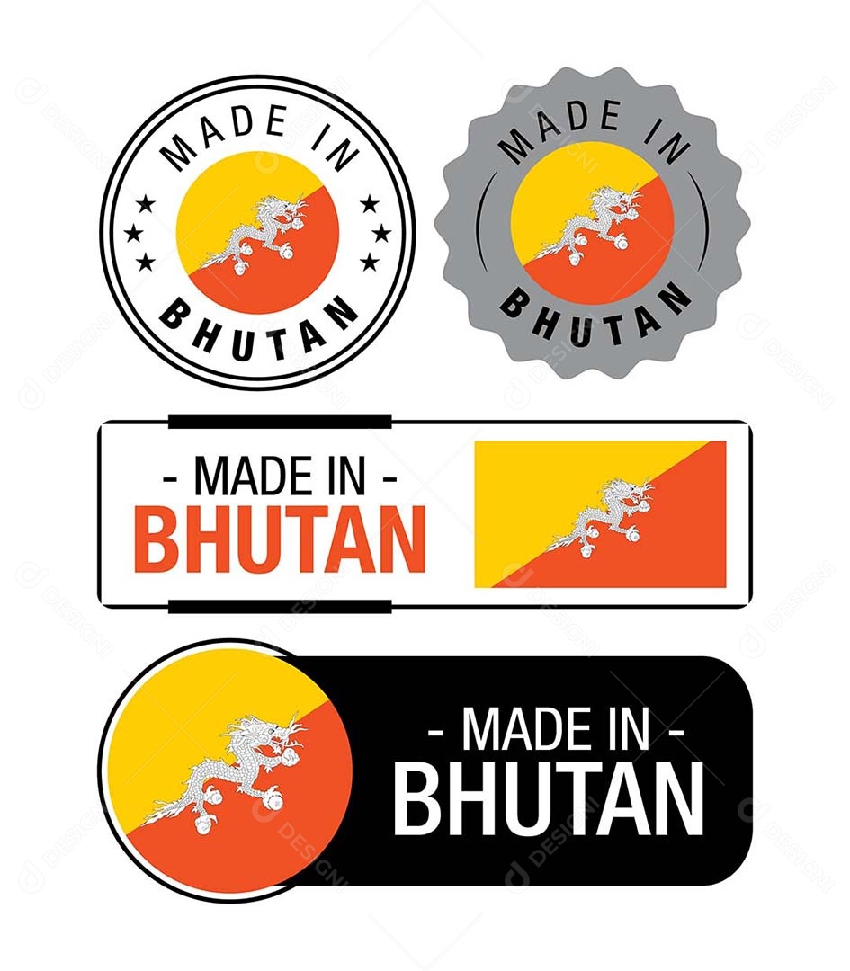 Etiquetas Made in Butão Ilustração Vetor EPS