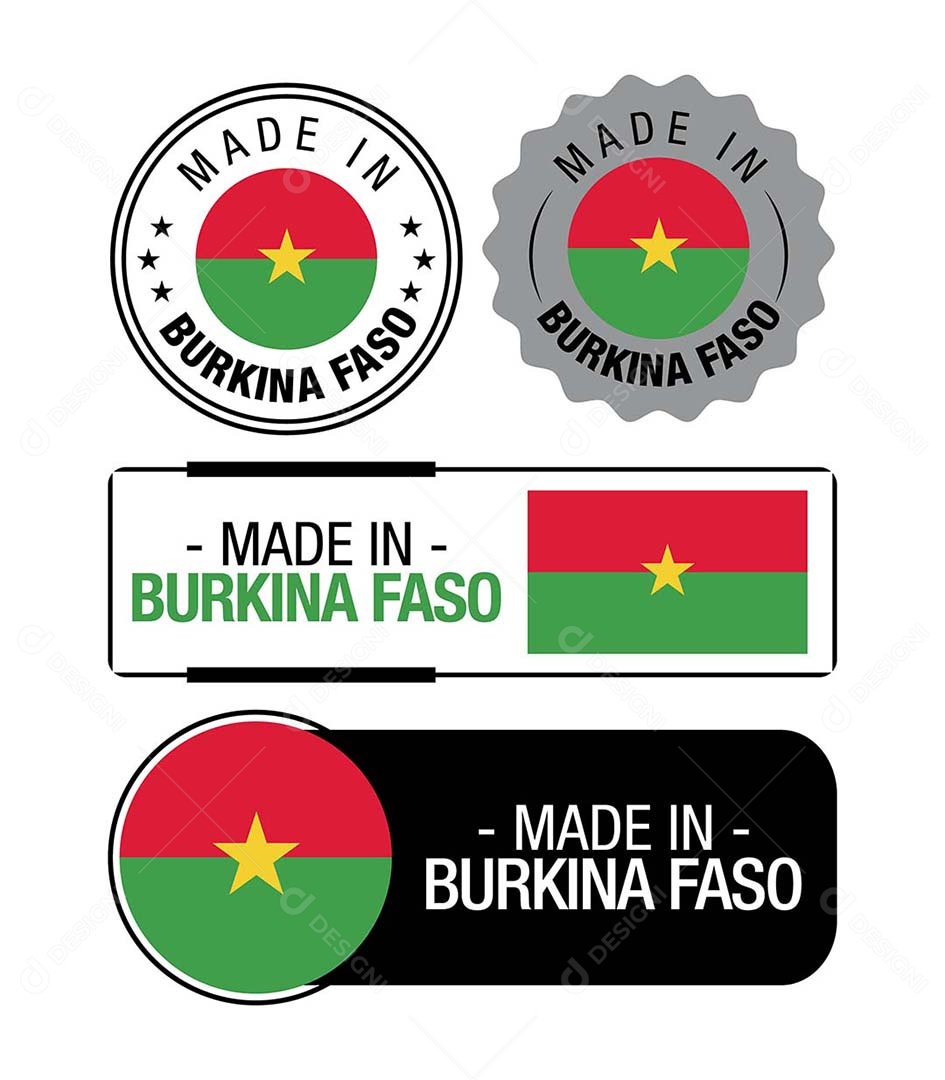Etiquetas Made in Burkina Faso Ilustração Vetor EPS