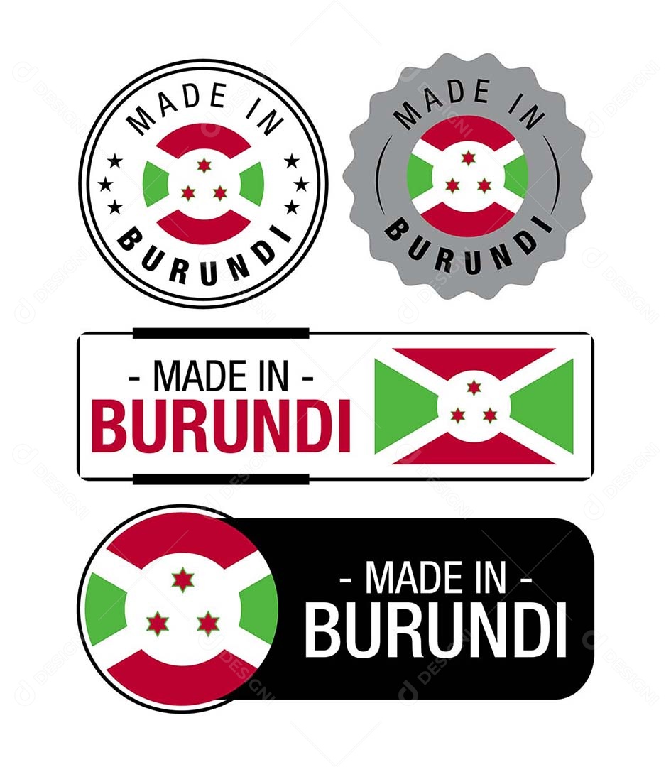 Etiquetas Made in Burundi Ilustração Vetor EPS