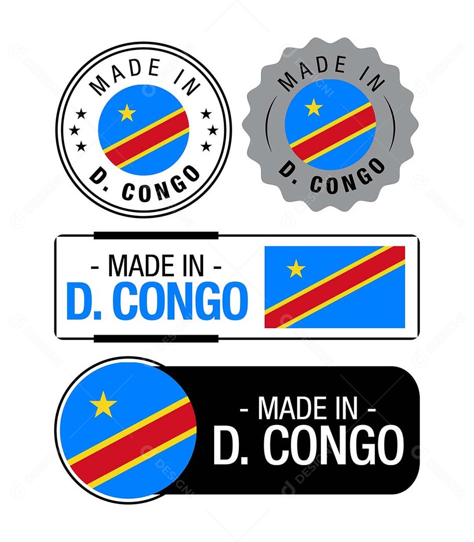 Etiquetas Made in Democracia do Congo Ilustração Vetor EPS