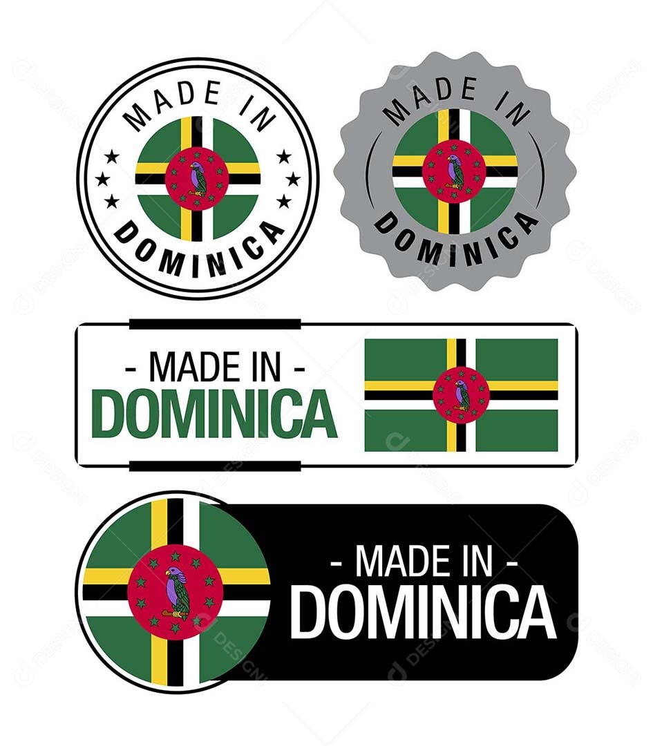 Etiquetas Made in Dominica Ilustração Vetor EPS
