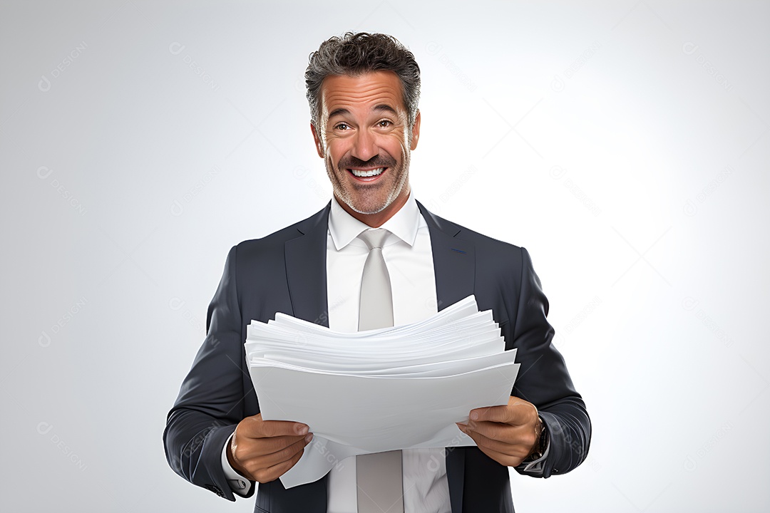 Advogado com papéis isolados no fundo branco