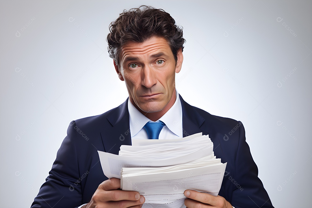 Advogado com papéis isolados no fundo branco