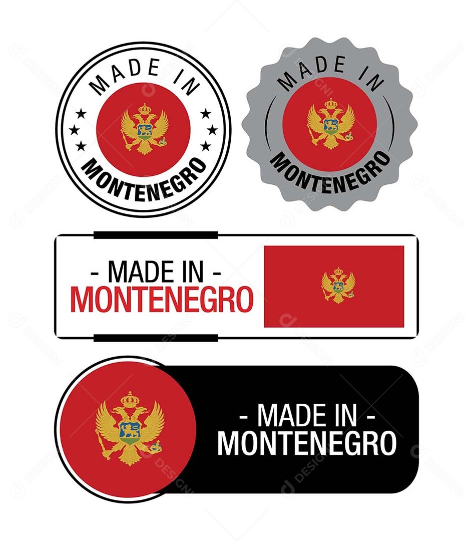 Etiquetas Made in Montenegro Ilustração Vetor EPS