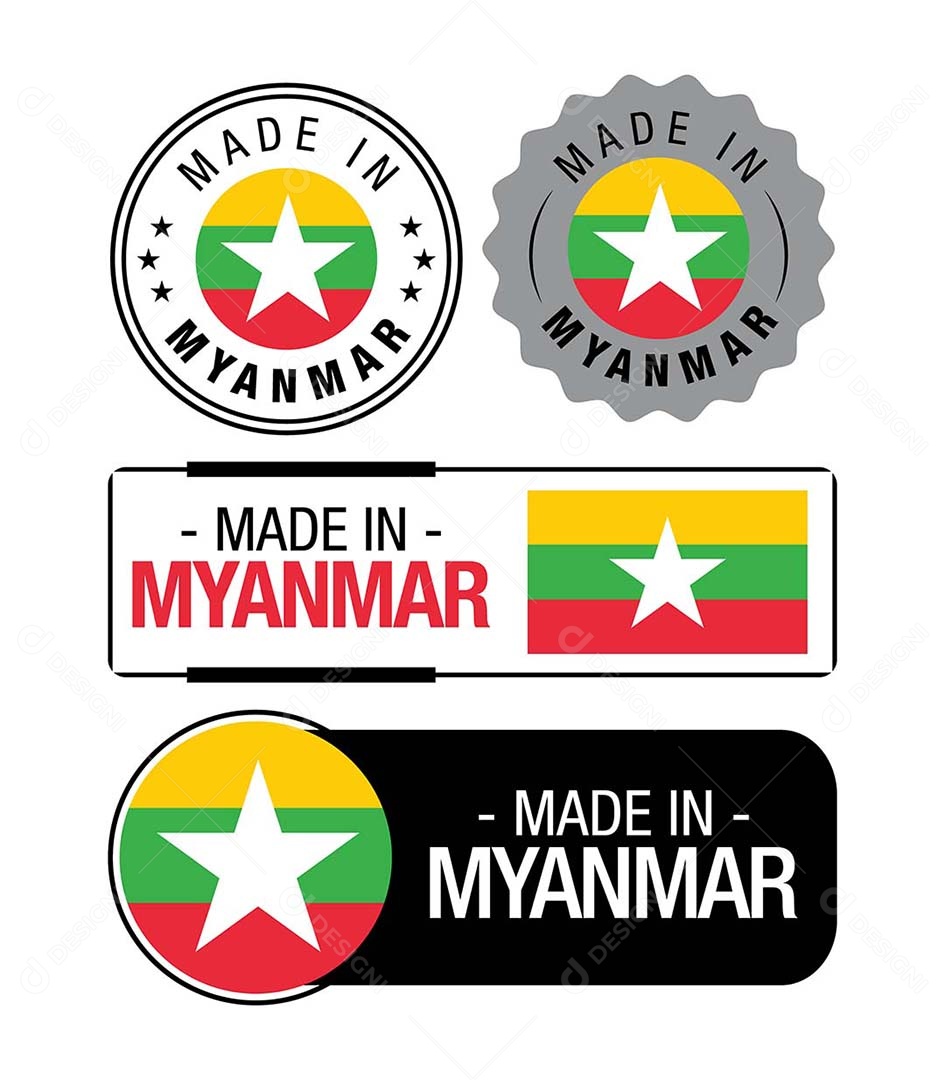 Etiquetas Made in Myanmar Ilustração Vetor EPS